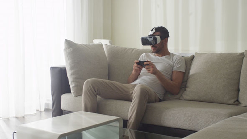 vr man in living room in the future