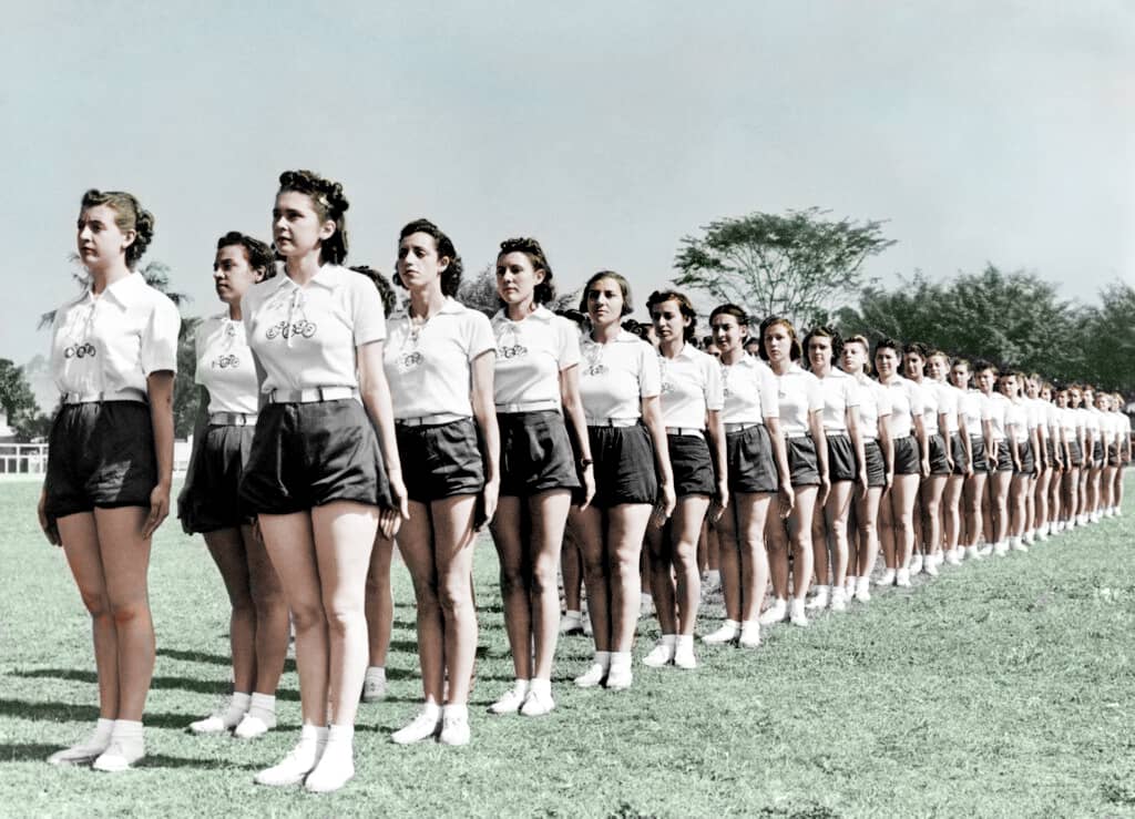 Brazilian girls at an athletic competition in São Paulo, Brazil October 1942 (Colorized)